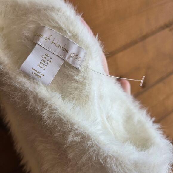 House of Harlow 1960 Soft Teddy Fuzzy Slit Maxi Skirt NWOT Small Ivory Pull On - Picture 6 of 6